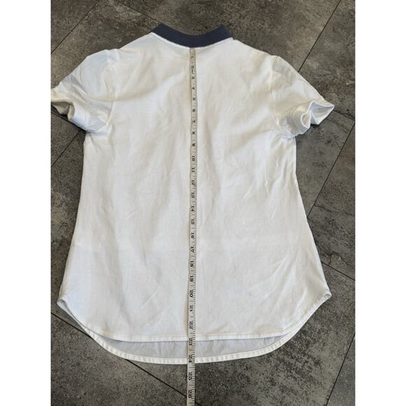 Peserico Tricot Poplin Short Sleeve White Shirt Blue Collar 42 US Medium Ribbed - Picture 11 of 11